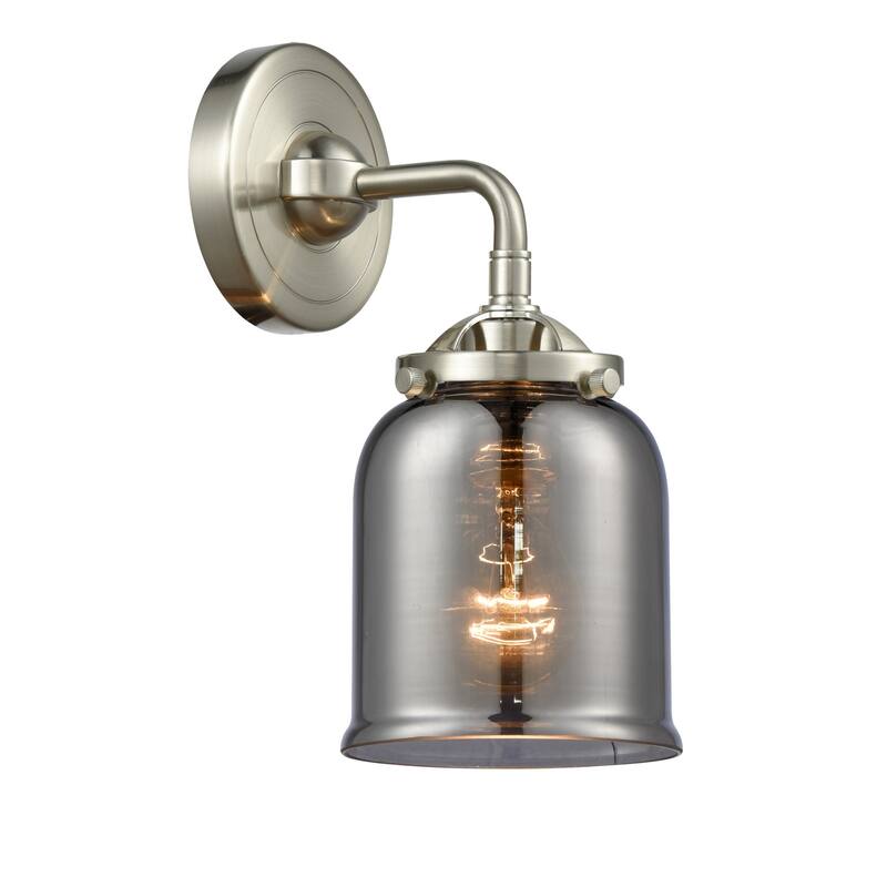 Innovations Lighting Small Bell Single Light 9" Tall Bathroom Sconce - Brushed Satin Nickel / Smoked