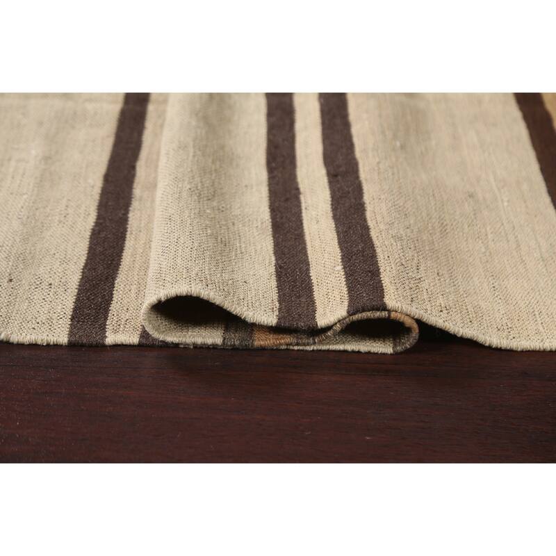 Natural Dye Striped Kilim Contemporary Wool Area Rug Flat-weave Carpet - 5'0" x 6'6"