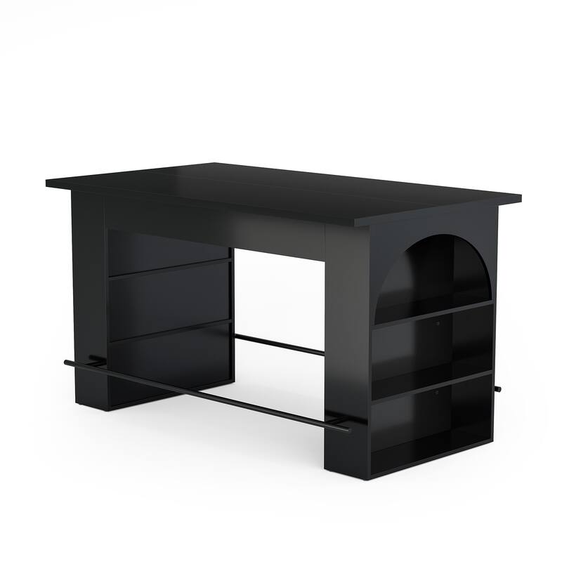 63" Home Bar Unit, Counter Height Pub Table with Storage for Kitchen