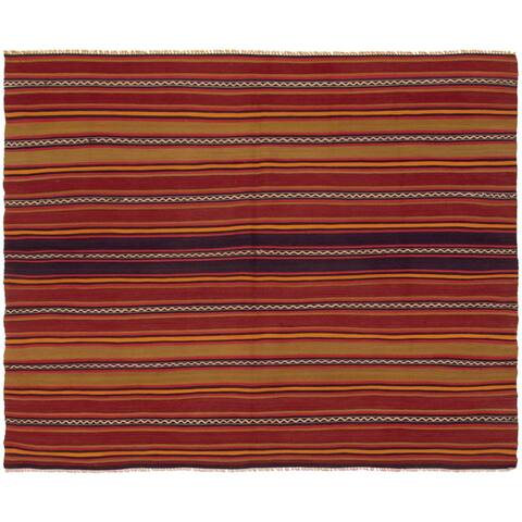 ECARPETGALLERY Flat-weave Bohemian Dark Red Wool Kilim - 4'9 x 6'5