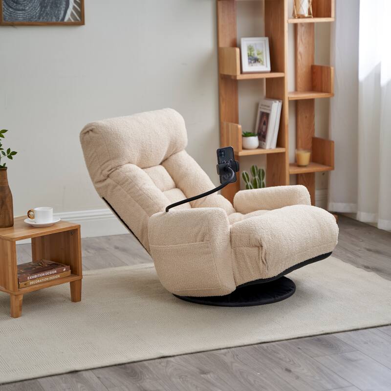 Adjustable Lounge Sofa Chair with 360° Rotating Base and Built-In Phone Holder
