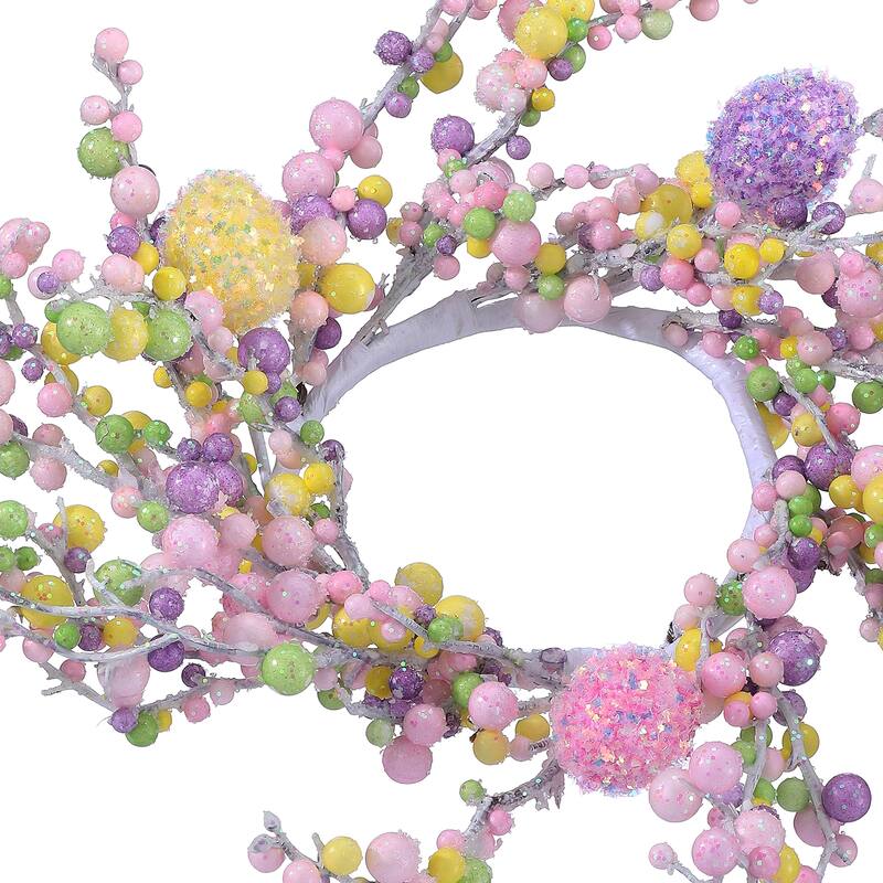 14" Iridescent Glitter Berry And Egg Candle Ring