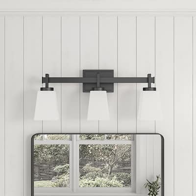 3-Light Bathroom Vanity Light Fixtures Over Mirror Decor Milky White Glass Shades