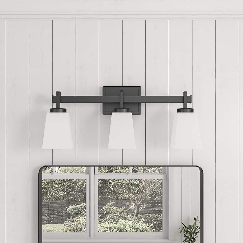 3-Light Bathroom Vanity Light Fixtures Over Mirror Decor Milky White Glass Shades