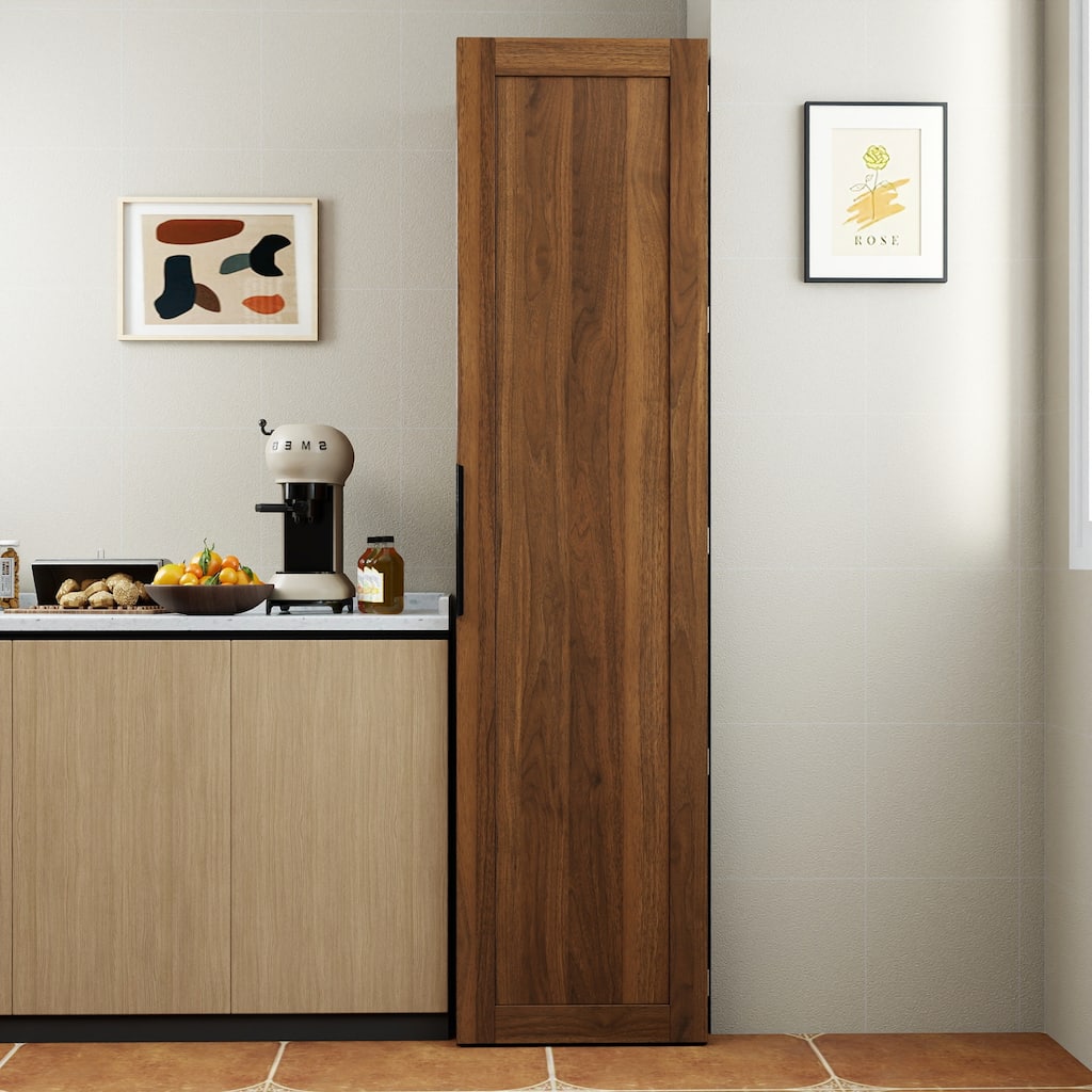 Roomfitters Kitchen Pantry Cabinet with Door Spice Rack Tall Wooden Narrow Food Storage Cupboard Appliance Tower, Walnut