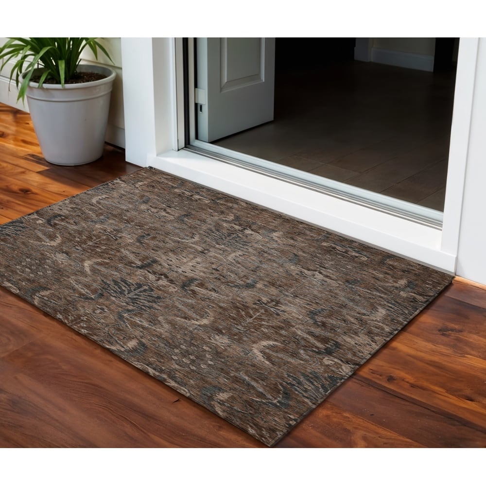 HomeRoots Damask Transitional Rectangle Outdoor Rug