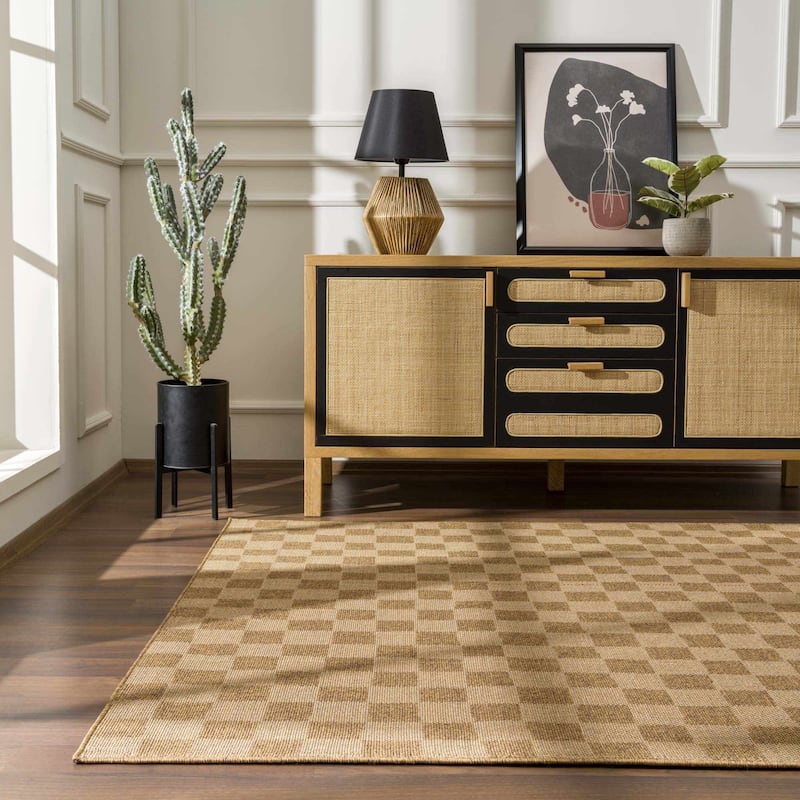 Hauteloom Kuval Living Room, Bedroom Patio Outdoor Area Rug - Farmhouse - Camel - 2' x 2'11"