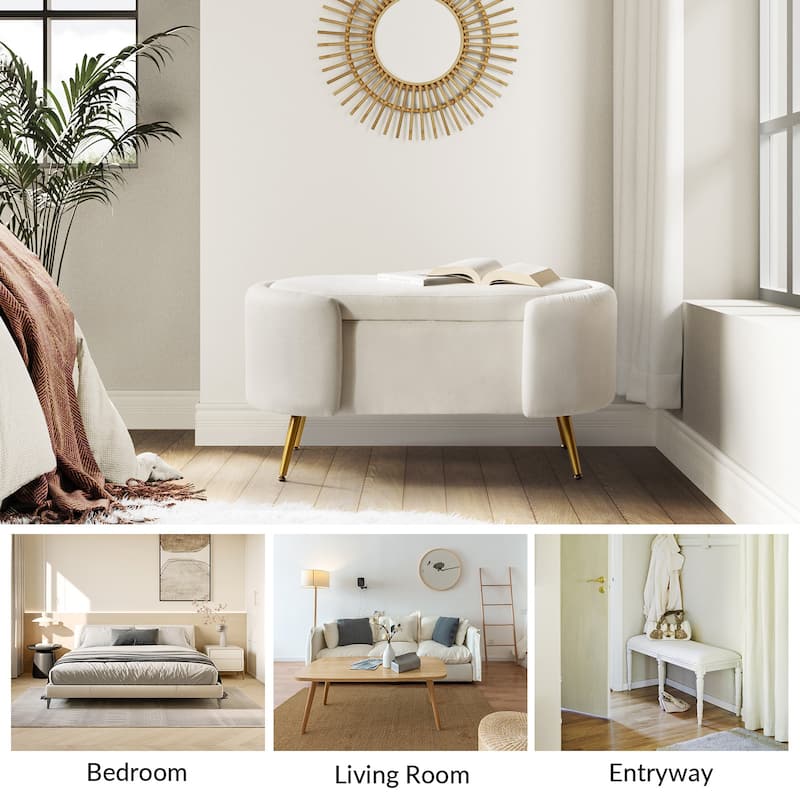 Clara 39.4" Wide Storage Bench with Metal Legs