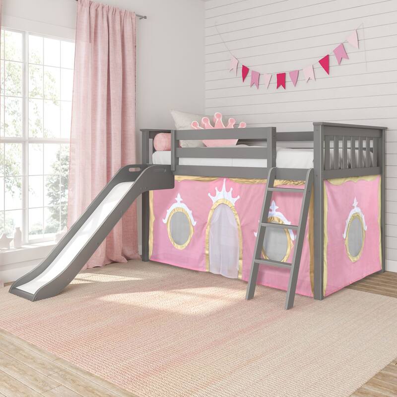 Max and Lily Classic Twin-Size Low Loft with Easy Slide and Curtain