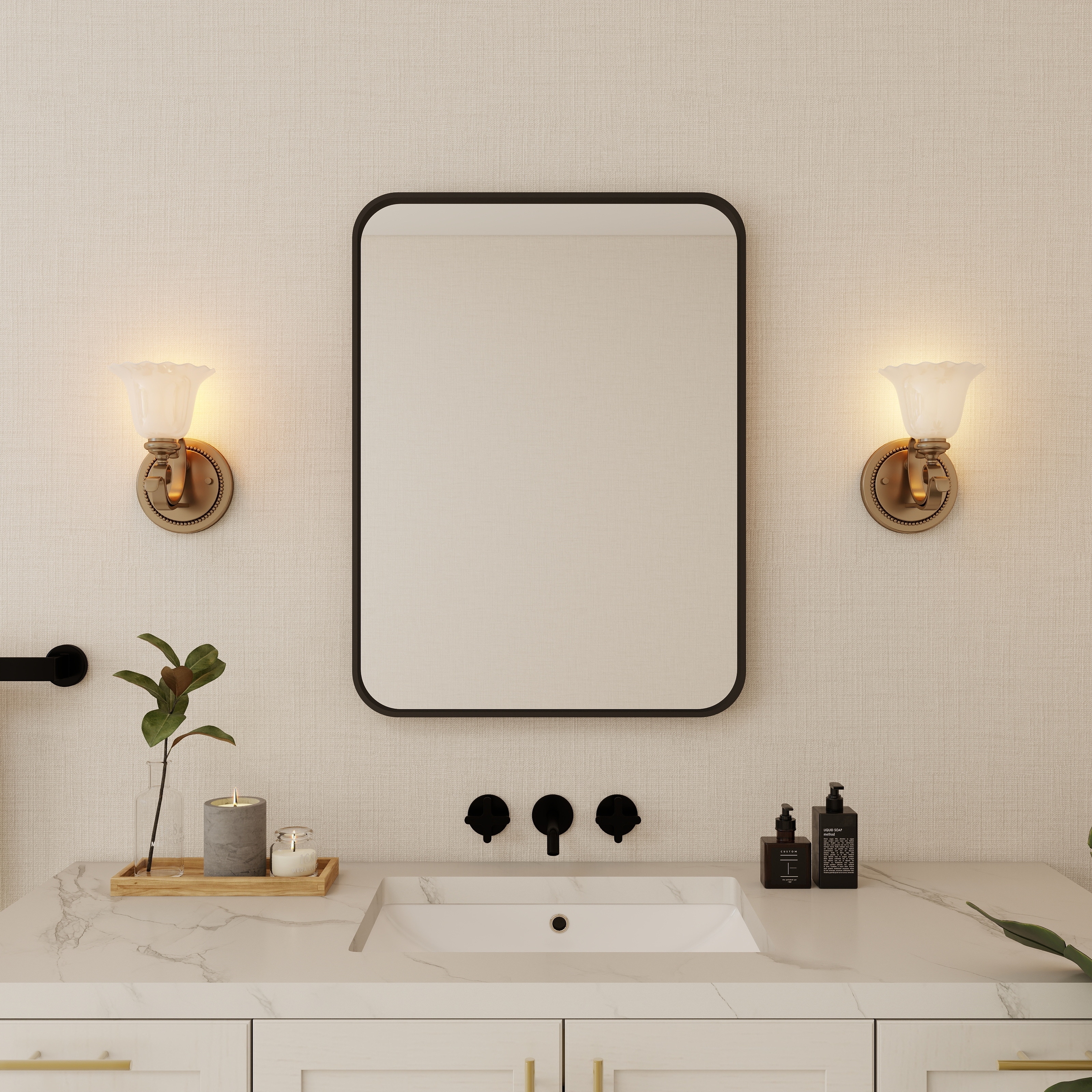 Organnice Rectangular Aluminum Frame Vanity Bathroom Mirror with Clear Glass