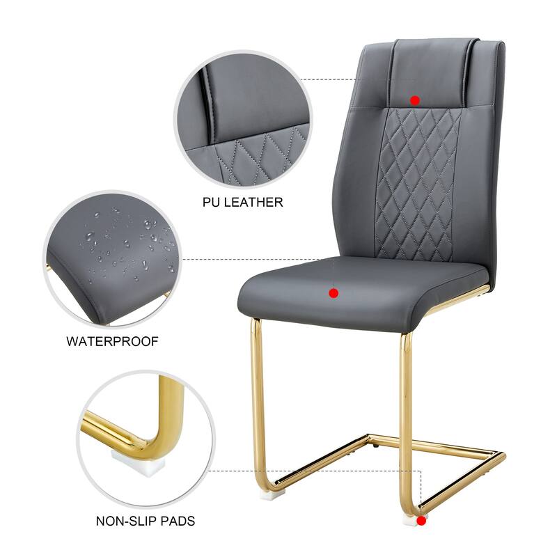 Upholstered Faux Leather Dining Chairs Set of 6, Modern Armless Kitchen Chairs Home Office Side Chair with Metal Legs