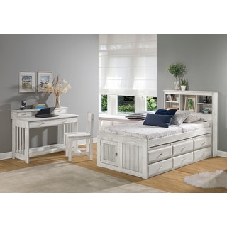 OS Home and Office Furniture Model 85220K6-22 Solid Pine Twin Captains Bookcase Bed with 6 drawers in Light Ash
