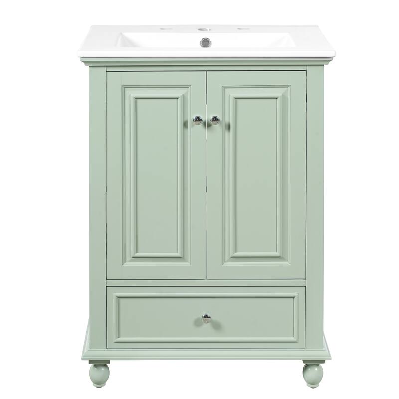 24" Bathroom Vanity with Ceramic Sink, Freestanding Storage Cabinet with Soft-Closing Doors & Drawer Dividers