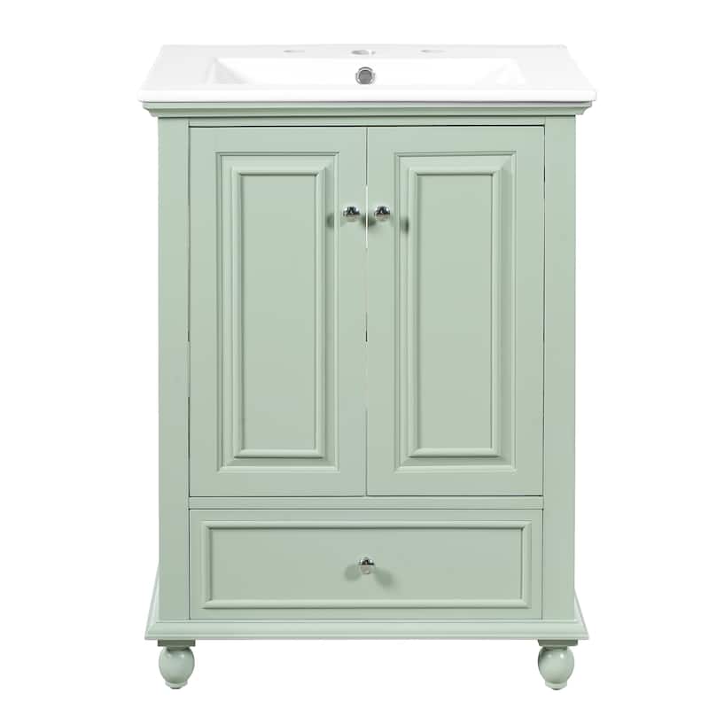 24"Bathroom Vanity with Ceramic Sink, Storage Cabinet with Soft Closing Doors, Bathroom Cabinet with Drawer and Drawer Dividers