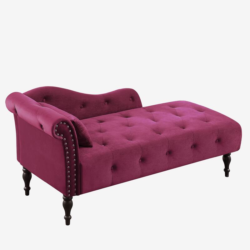 Burgundy 60.6" Velvet Button Tufted Chaise Lounge Chair