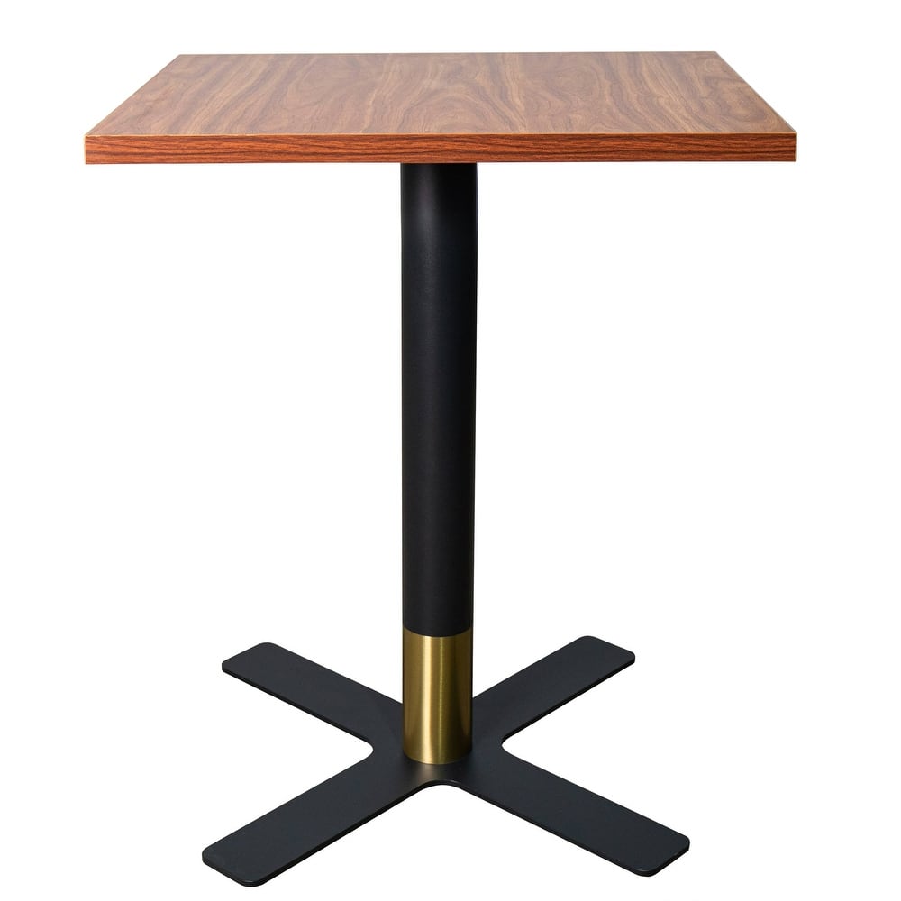 Vail Modern Square Solid Wood Top Dining Table with Accent Black and Gold Metal Cross Legs for Cafés, Home Kitchens, Patios