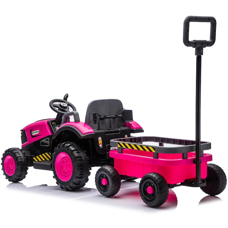 12V Kids Electric Ride-On Tractor with Trailer for Ages 3-6, LED Lights & Music - Pink