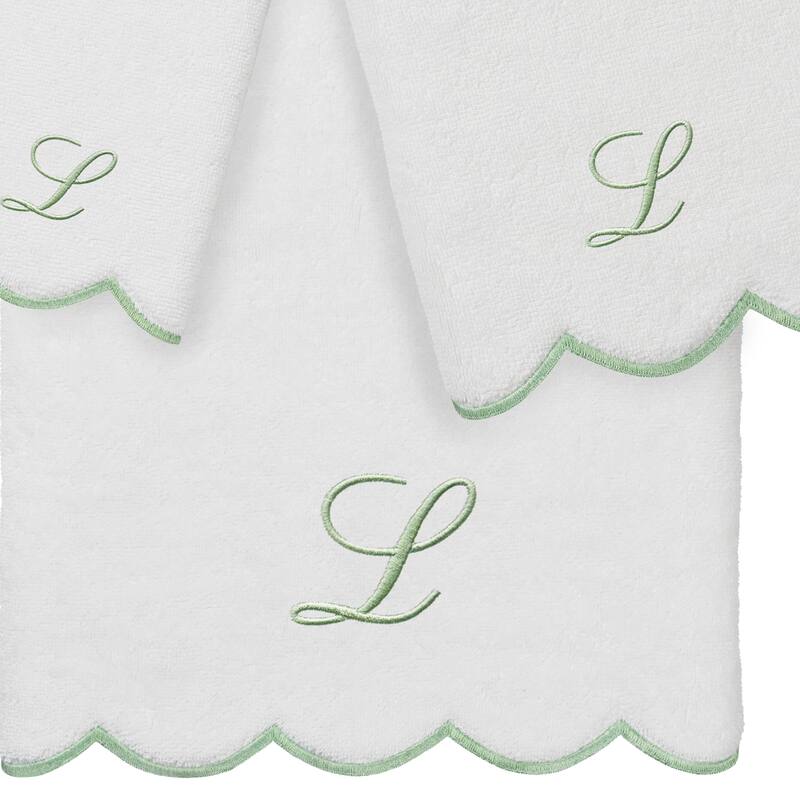 Authentic Hotel and Spa 100% Turkish Cotton Green ADORNIA Scallop Personalized 3 Piece Towel Set - 3 Piece Set