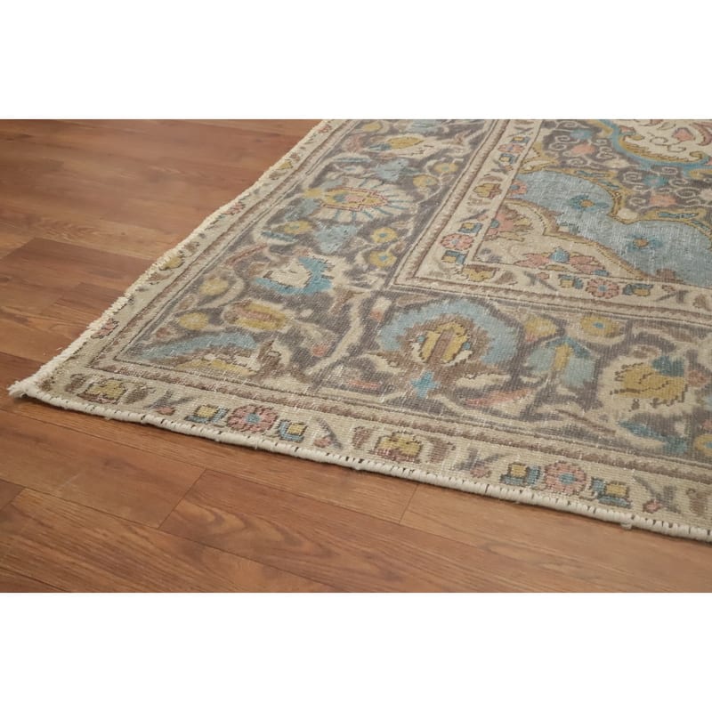 Hand Knotted Oriental 100% Wool Carpet Traditional Floral Navy Blue & Blues Tabriz Area Rug - 12' 0'' X 9' 10''