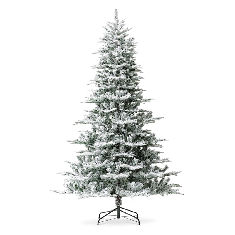 Glitzhome 8FT/10FT Pre-Lit Flocked Fir Artificial Christmas Tree with Warm White Lights