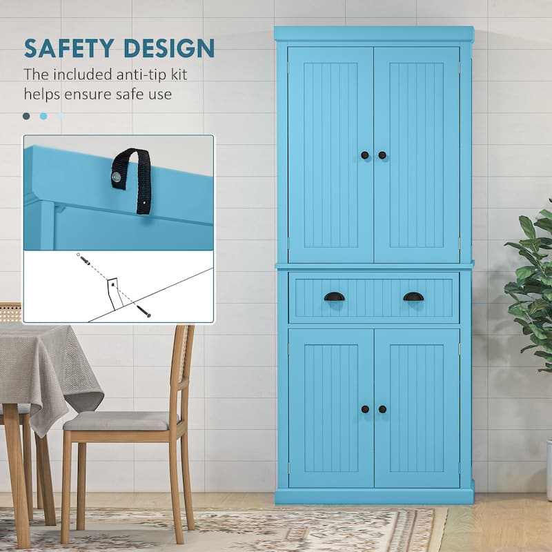 HOMCOM 72" Kitchen Pantry Cabinet, Freestanding Tall Storage Cabinet, Traditional Kitchen Cabinet with 4 Doors