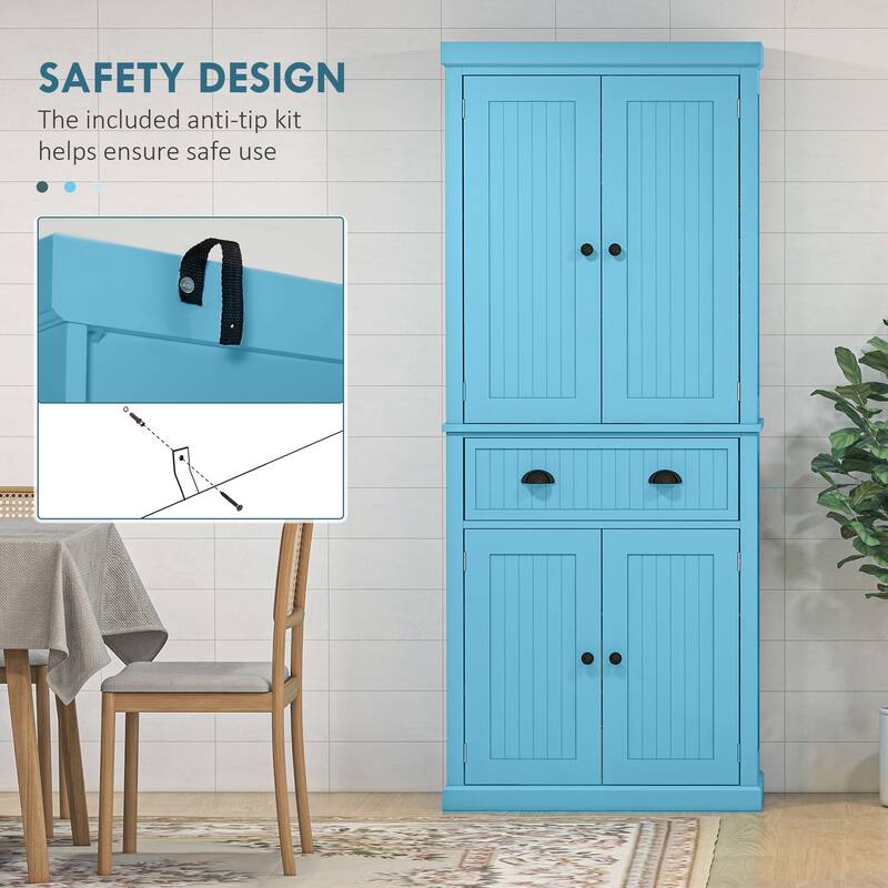 Traditional Tall Storage Cabinet with 4 Doors, Drawer and 3 Adjustable Shelves
