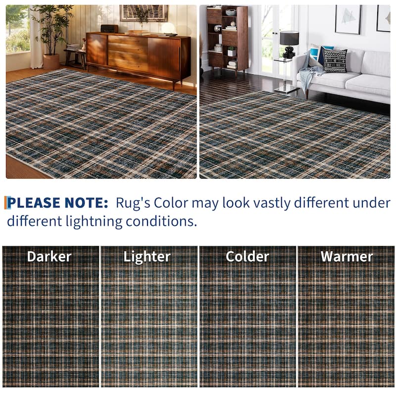 Garvee Timeless Check Washable Area Rug