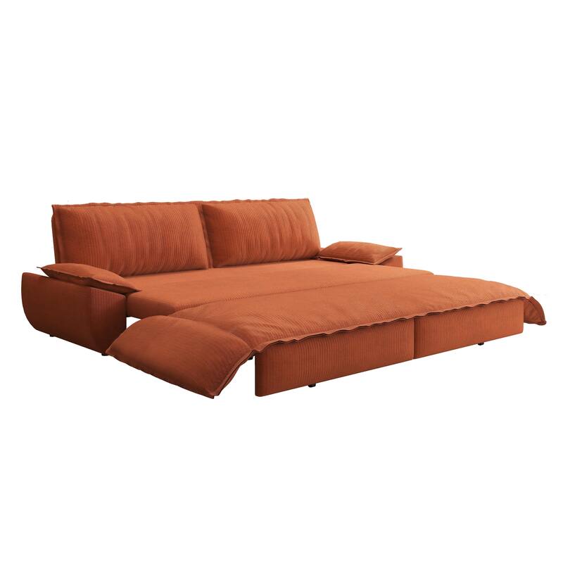 73.2" Convertible Sofa Bed, 3-in-1 Sleeper Sofa with Pull-Out Bed, Modern Corduroy Loveseat Couch with Pillow Top Arms