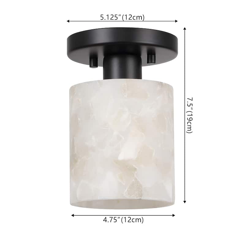 Hadley 5.13" 1-Light Modern Contemporary Alabaster/Iron Cylinder LED Semi Flush Mount, White Marbling/Brass Gold by JONATHAN Y