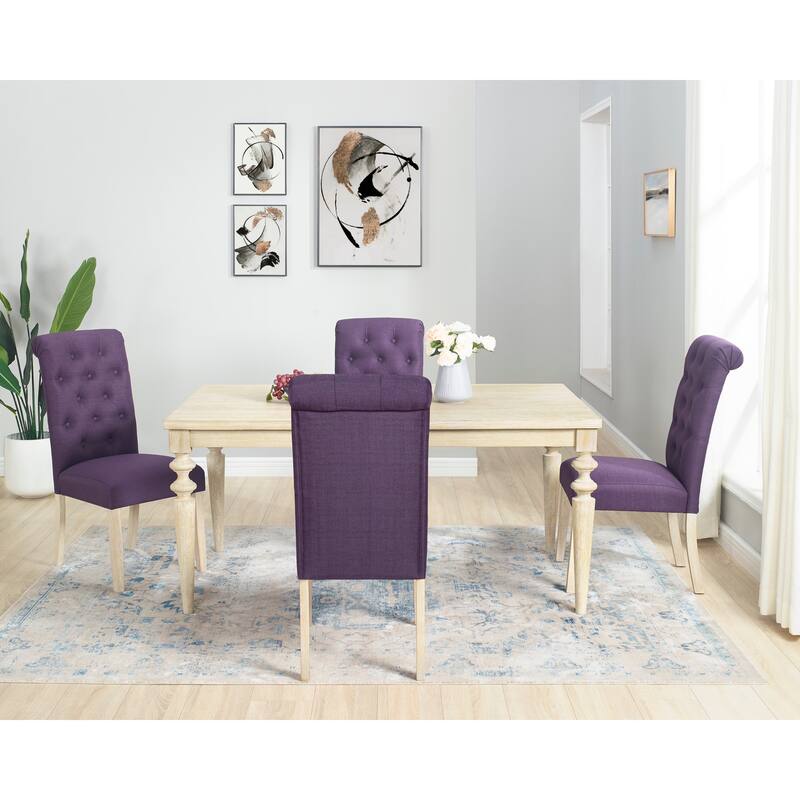 5-piece Dining Set, Turned-Leg Dining Table with 4 Tufted Chairs - beige
