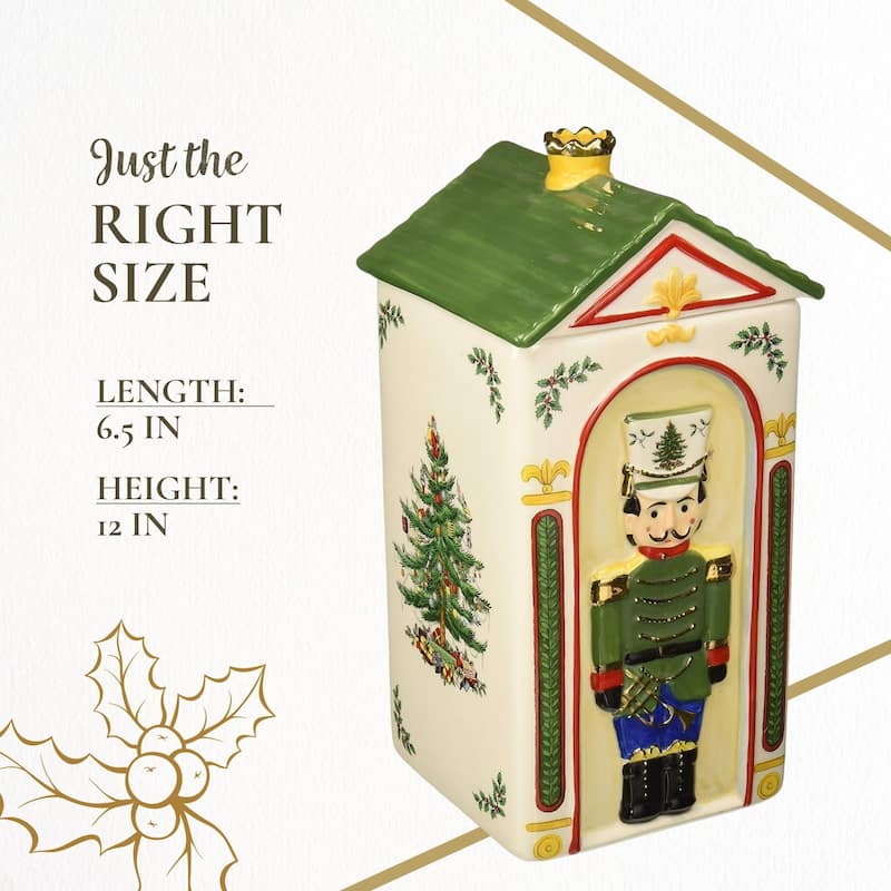 Spode Christmas Tree Nutcracker Figural Cookie Jar - 6.5" L x 6.5" W x 12" H