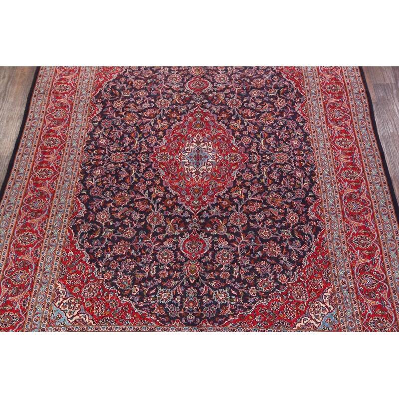 Hand Knotted Oriental 100% Wool Carpet Traditional Floral Navy Blue & Blues Mashad Area Rug - 12' 7'' X 9' 7''