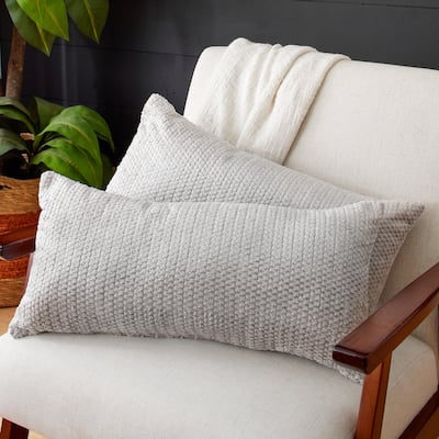 Sorra Home Velvet Shimmer Indoor Textured Knife Edge Lumbar Pillows (Set of 2)