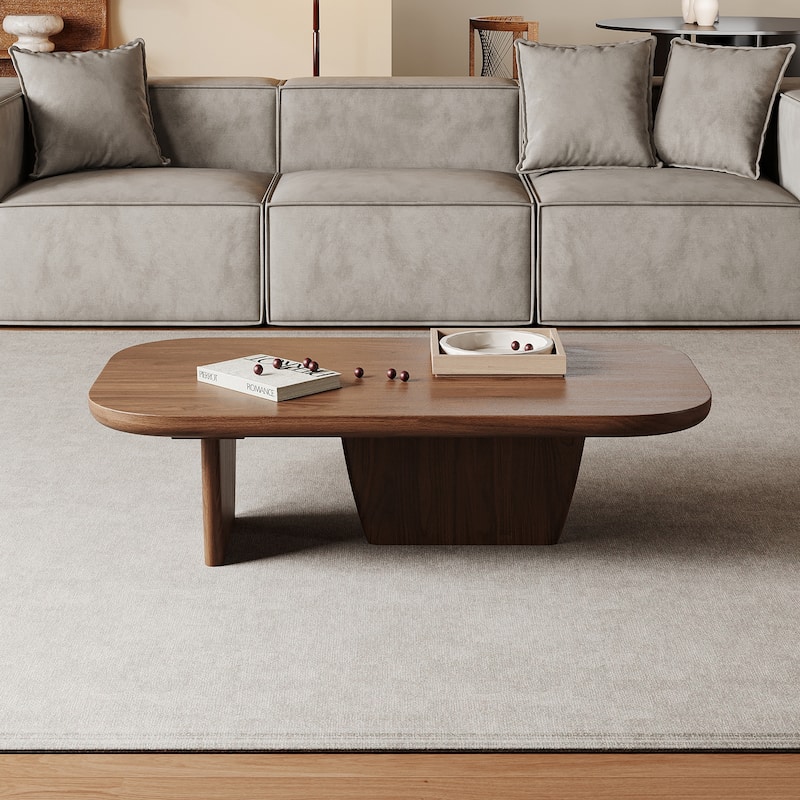 51" Modern Coffee Table with Two Legs,Solid Wood Veneer, Retangular Coffee Table for Living Room