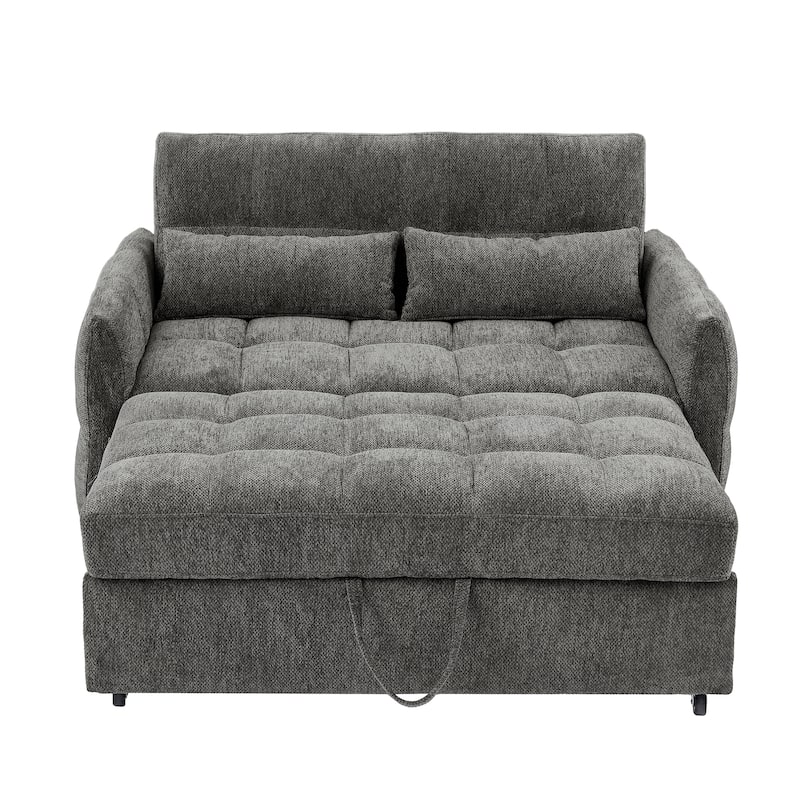Roomfitters Loveseat Pull-Out Sofa Bed, Tufted Sleeper with Adjustable Backrest, USB Ports, and Lumbar Pillows for Living Room