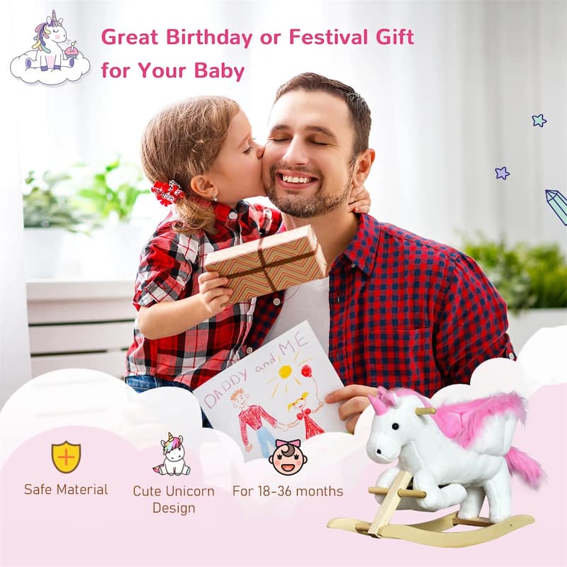 Cotton Candy Pink Plush Unicorn Ride-On Toy with Singing Lullaby - 25.5" L x 12.5" W x 21.75" H