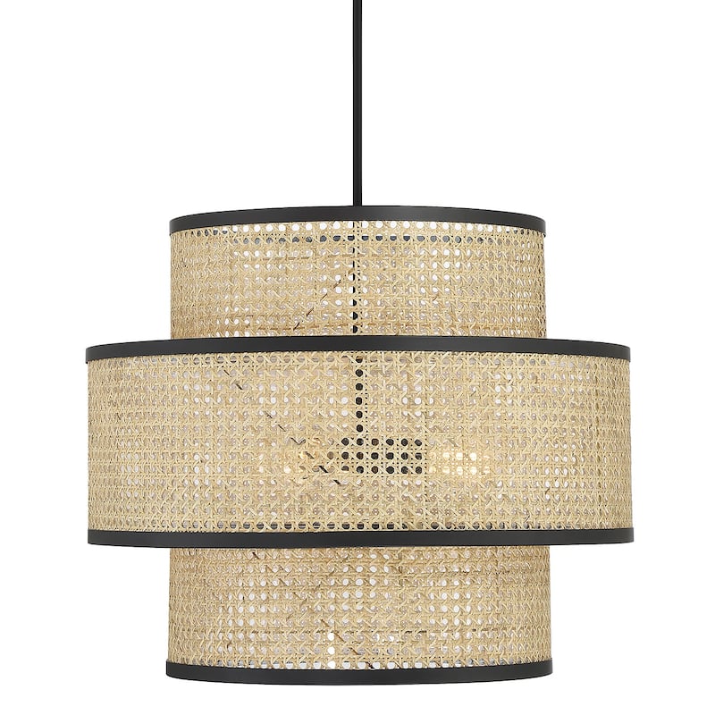 Bellevue SH7016 3 Light 22" Wide Pendant - Natural Cane / Matte Black