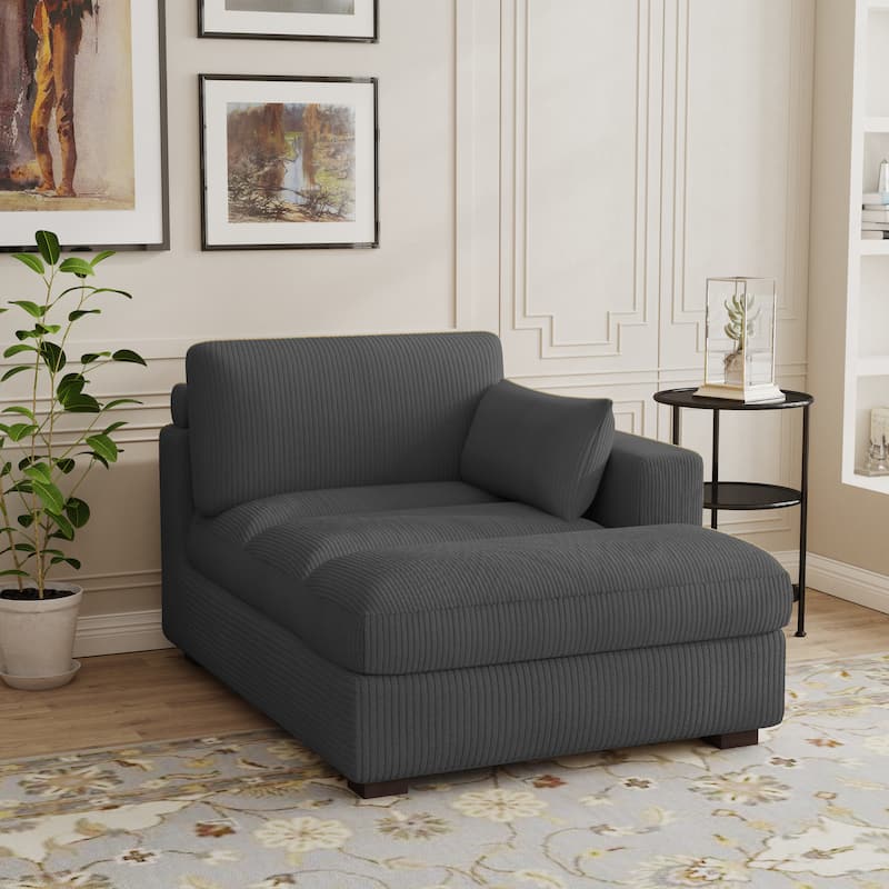 Modern Corduroy L-Shaped Sofa Chaise Lounge Couch - Gray/Right - Right Facing