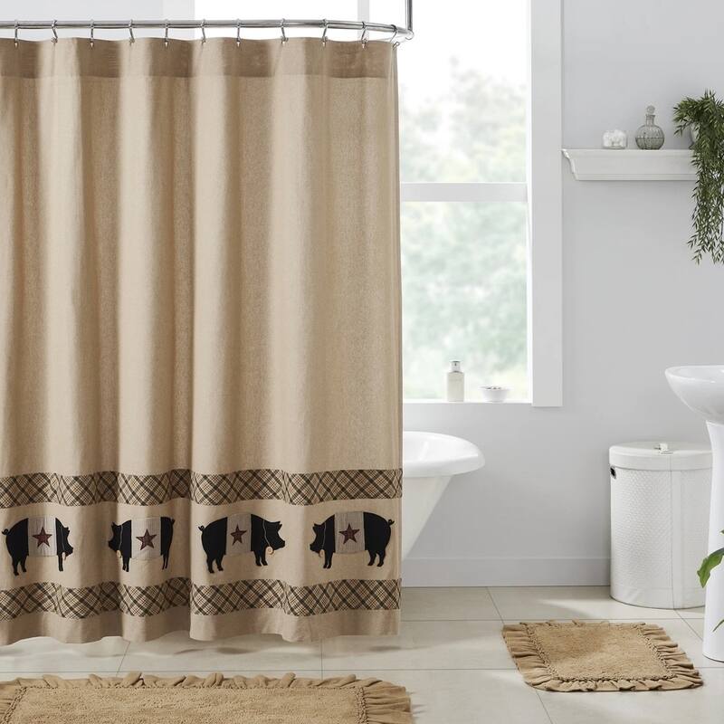 Shower Curtain Cider Mill Primitive Country 72 x 72 Pigs Tan
