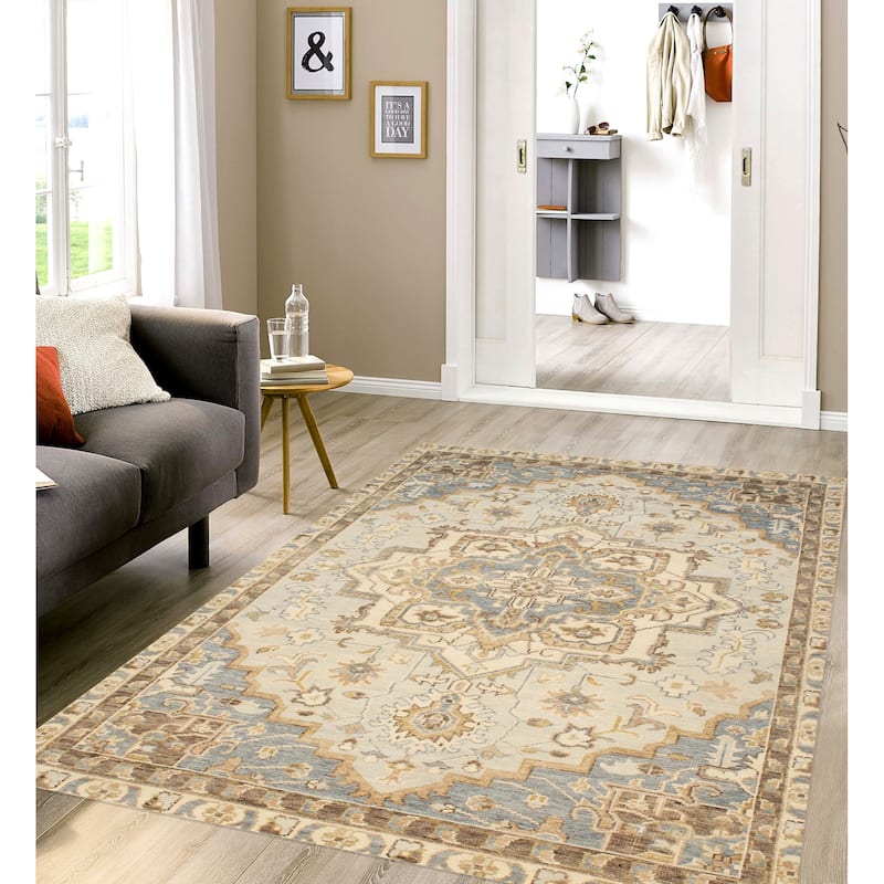 Pasargad Home Serapi Hand-Knotted L. Blue Wool Area Rug