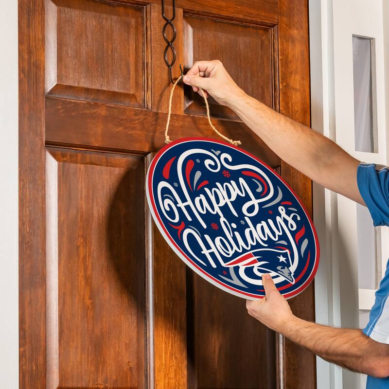 New England Patriots 18" x 18" Happy Holidays Door Décor Wall Sign - 18" x 18"