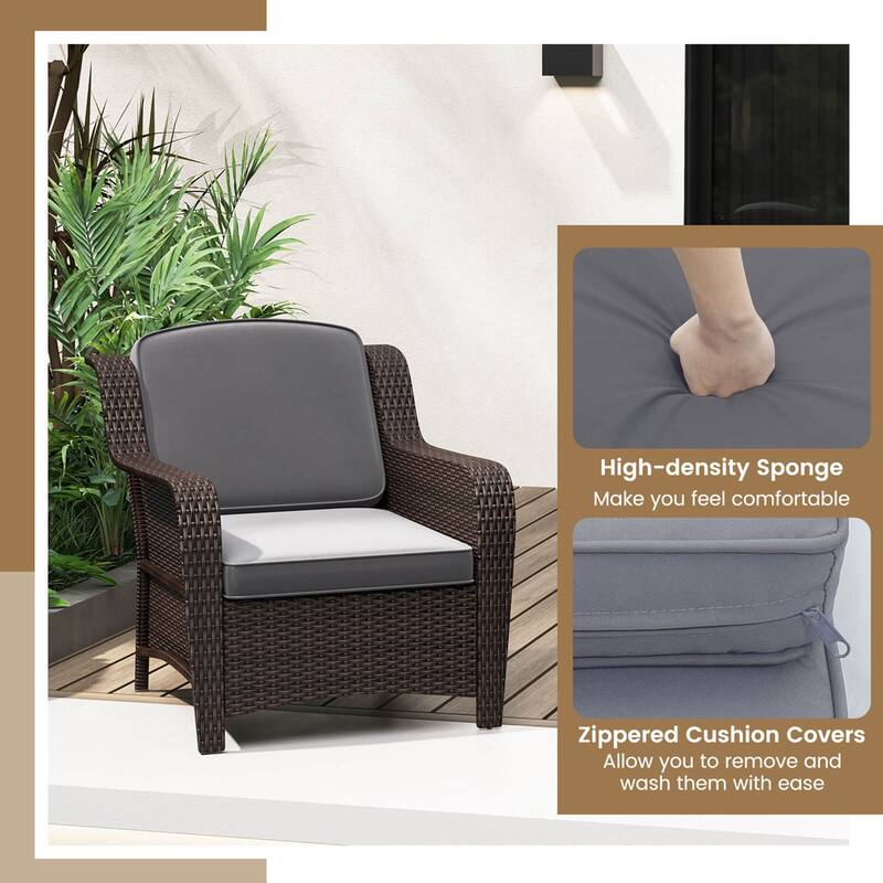 3 PCS Patio Furniture Set Rattan Wicker Outdoor Chairs w/ Coffee Table