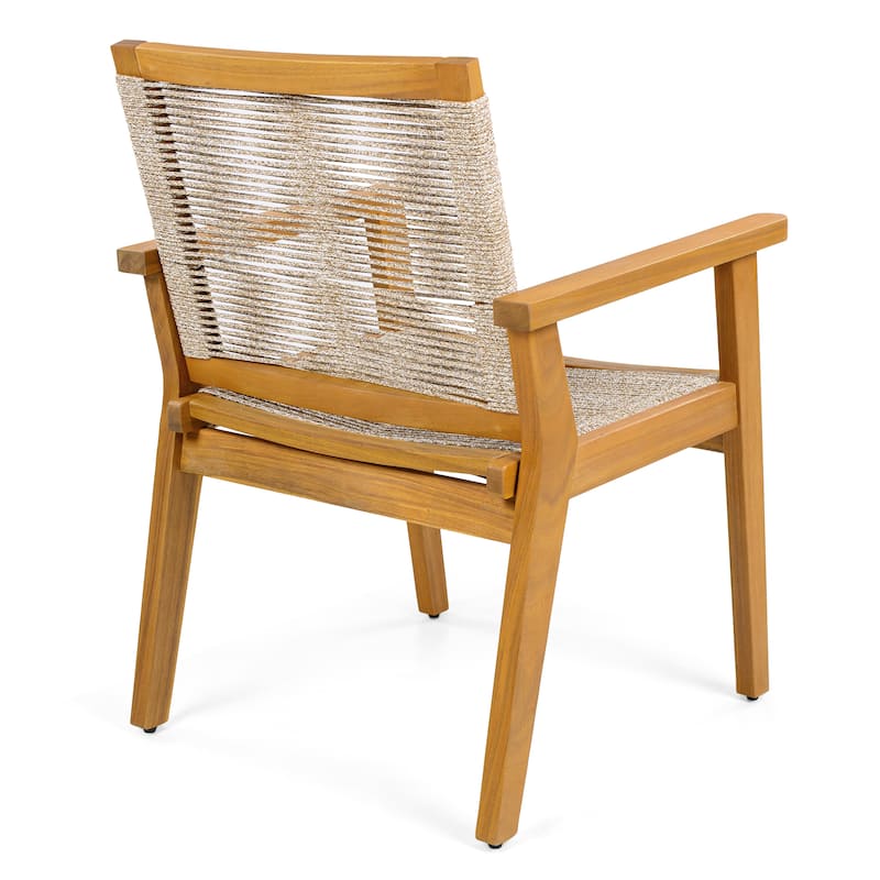 Wood Patio Chair Outdoor Chair Dining Chairs, Arm Chair Reading Chair Accent Chair Set of 2 with Rope Back