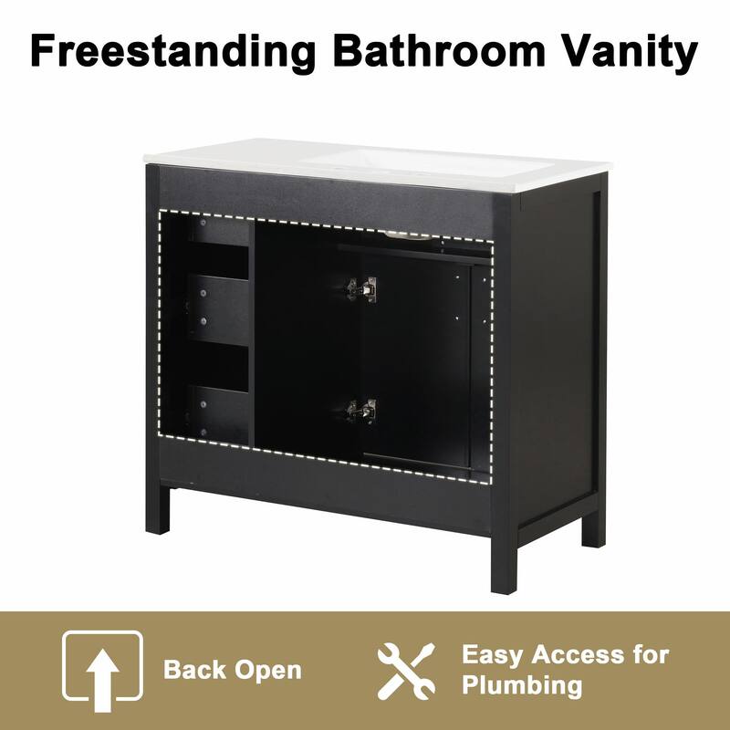 36" Bathroom Vanity with Sink Top, Cabinet with Two Doors and Three Drawers
