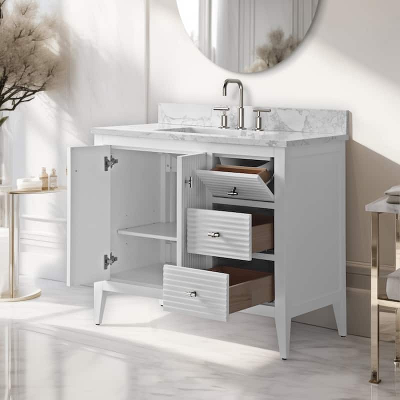 Vanity Art 36" Single Sink Bathroom Vanity Cabinet with Engineered Marble Countertop