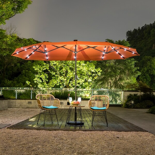 Top Product Reviews for Costway 15Ft Patio Double-Sided Solar LED Market Umbrella Crank - 30638323 - Overstock