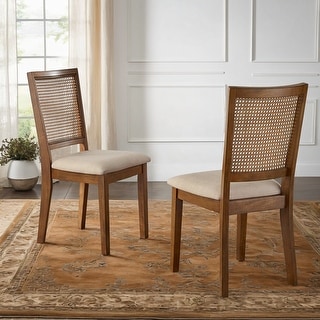 Ronda Beige Linen Rattan Back Dining Chairs (Set of 2) - Bed Bath ...