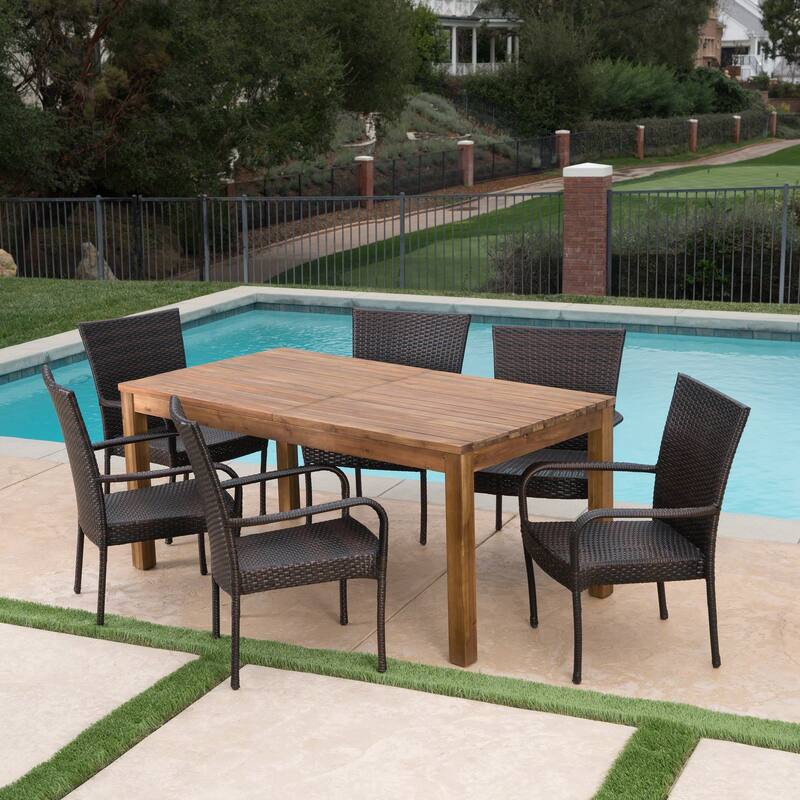 Christopher Knight Home Lambert Outdoor Wicker and Wood Expandable Rectangular Dining Set
