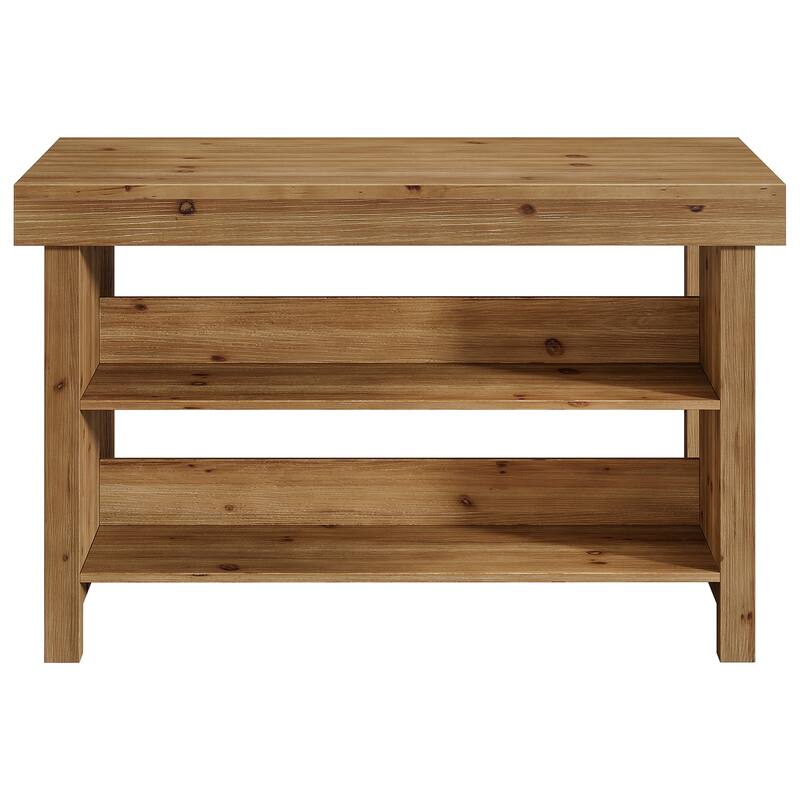 Solid Wood Bar Table, Open Storage Counter Height Pub Dining Table, Kitchen Dining/Living Room Basement Accent Bar Unit