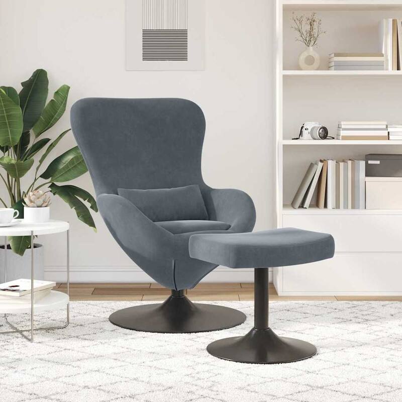 vidaXL Egg Chair Black/ Dark/Light Grey Velvet - 24.8 x 28.7 x 35.4